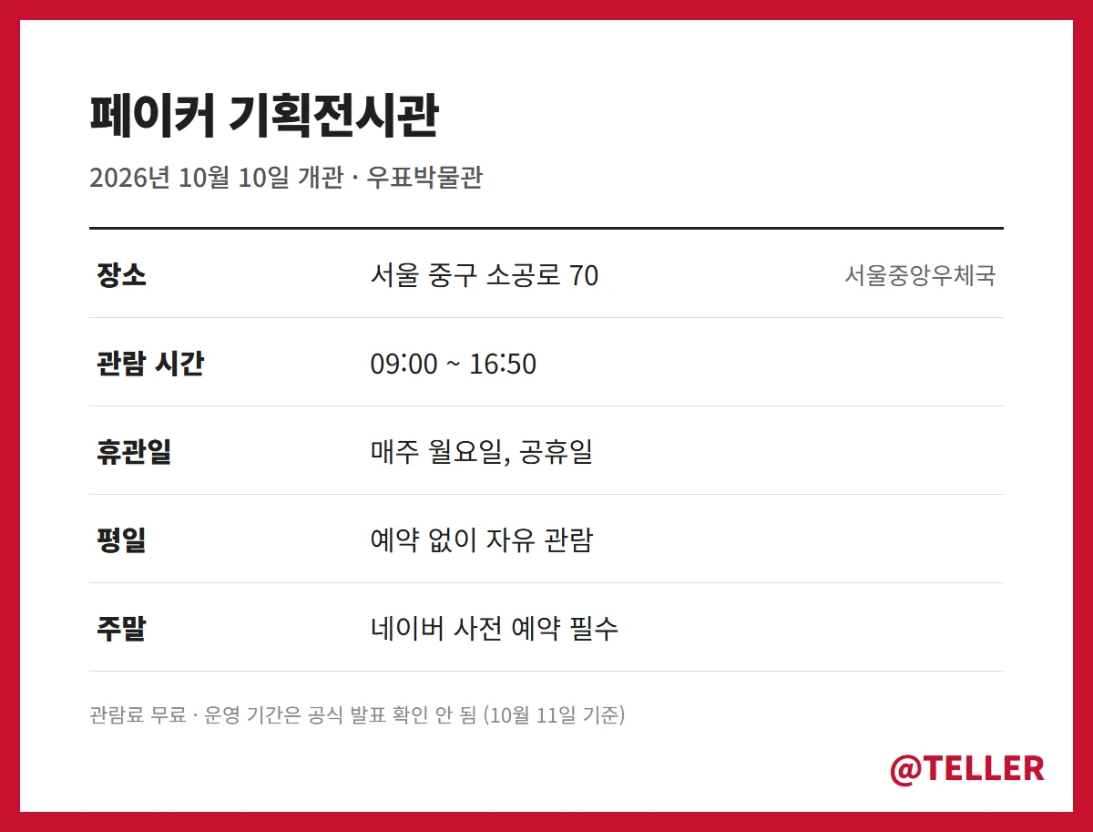 페이커 기획전시관 우표박물관 위치 관람 시간