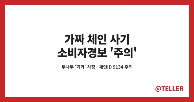 가짜 체인 사기 – 금감원 소비자경보 ‘주의’, 두나무 ‘기와’ 사칭해 체인ID 9134로 이더리움 탈취…수법과 확인법 정리
