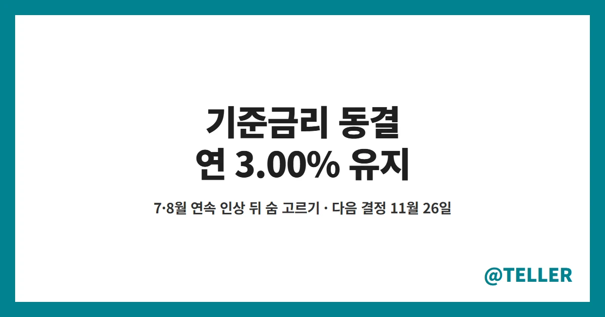 기준금리 동결 한국은행 10월 연 3.00% 유지