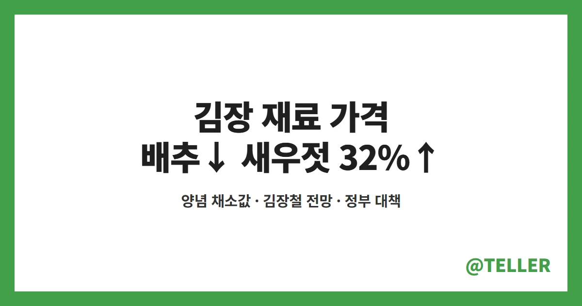 김장 재료 가격 배추 무 하락 새우젓 32% 급등