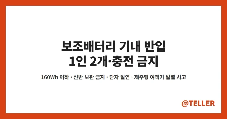 보조배터리 기내 반입 – 1인 2개·160Wh 이하, 기내 충전·사용 금지·선반 보관 금지…제주행 여객기 발열 사고로 다시 보는 규정 정리