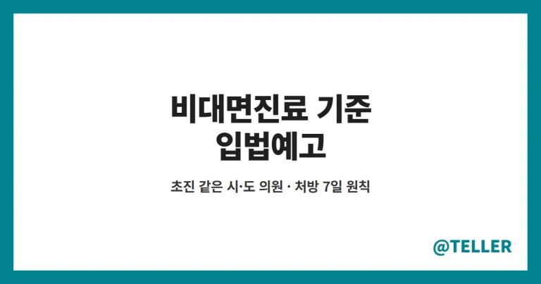 비대면진료 기준 – 초진은 주소지 같은 시·도 의원, 처방 7일 원칙·비만약 금지, 12월 24일 시행 앞두고 입법예고 정리