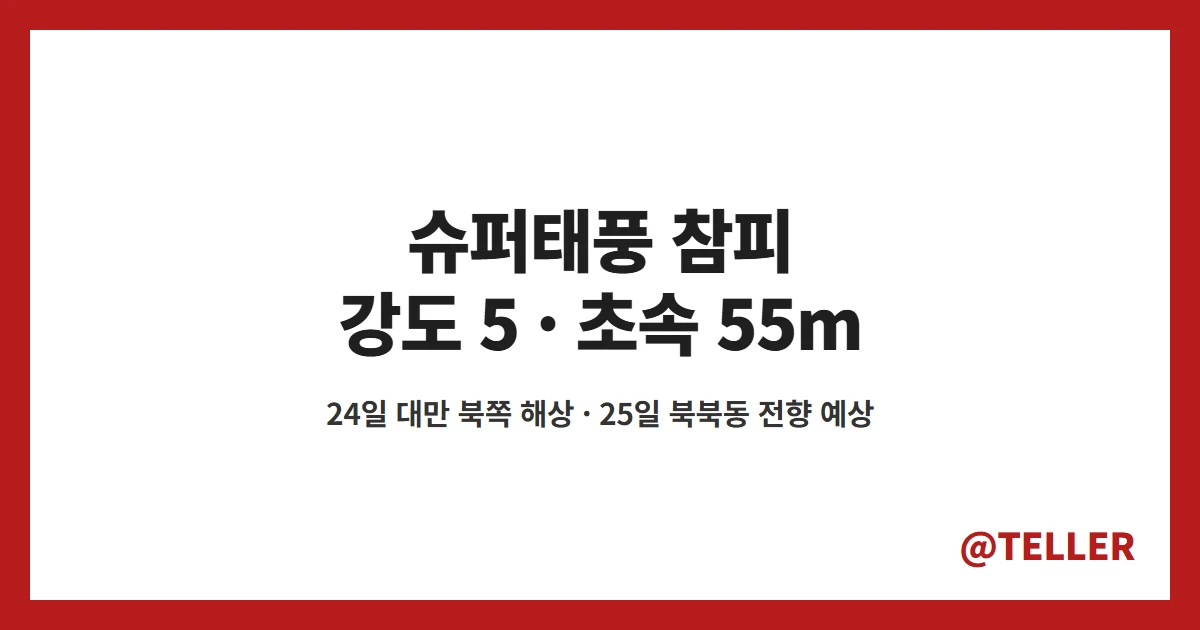 슈퍼태풍 참피 강도 5 최대풍속 초속 55m 24일 대만 북쪽 해상 25일 북북동 전향