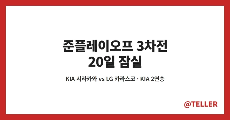 준플레이오프 3차전 – 20일 오후 6시 30분 잠실, KIA 시라카와 vs LG 카라스코 선발·2차전 결과·남은 일정 정리