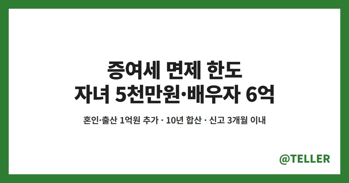 증여세 면제 한도 자녀 5천만원 배우자 6억원 혼인출산 1억원